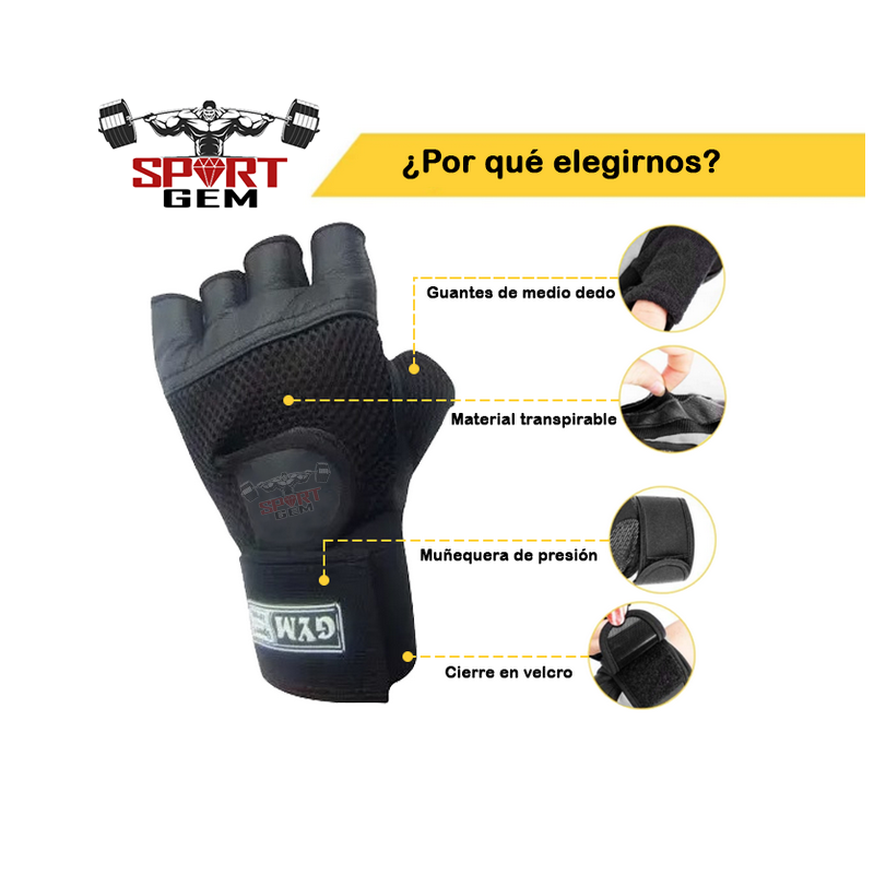 Guantes en cuero para levantar pesas Sport Gem.