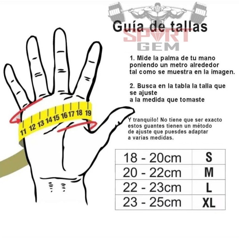 Guia de tallas guantes de cuero Sport Gem.